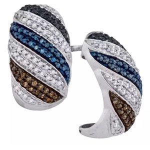 10k Black Blue Brown Diamond Hoop Earring 1/2 CTW